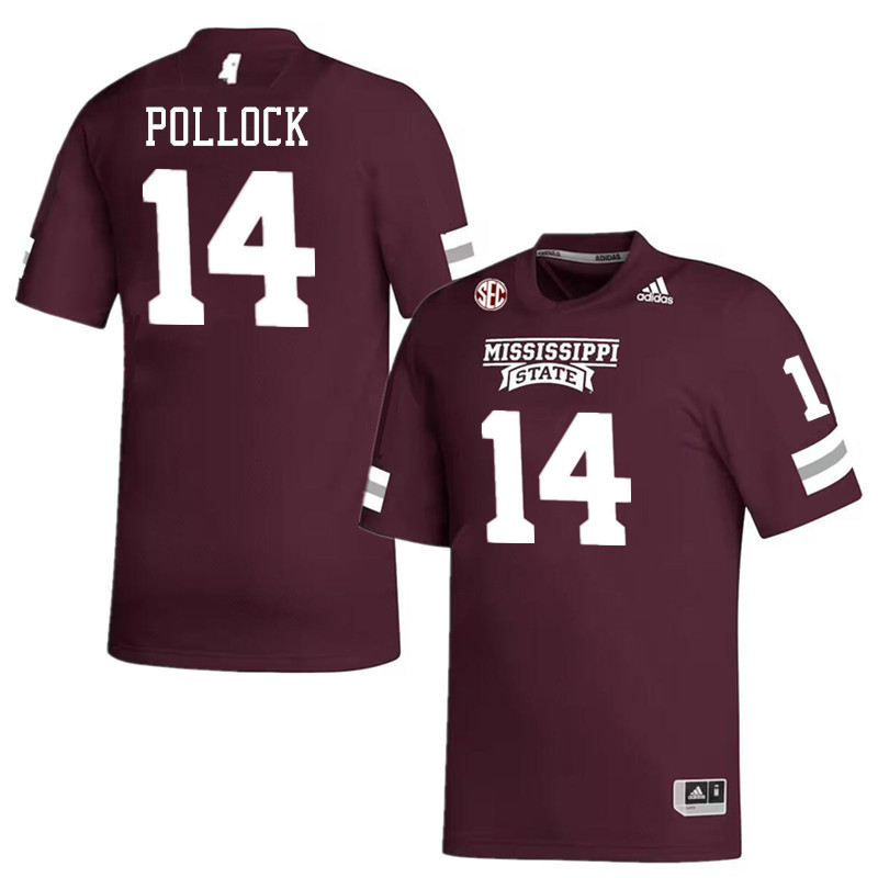 Men #14 Brice Pollock Mississippi State Bulldogs College Football Jerseys Stitched-Maroon